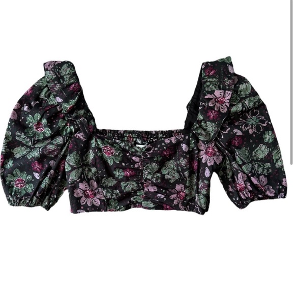 Zara Floral Ruffle Puff Sleeve Crop Top M - Picture 2 of 11